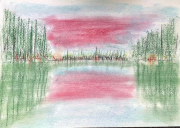 reflection of red sky in pastel