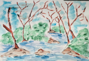 water, rocks & trees - in watercolour
