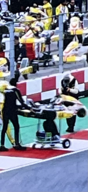 wheeling the carts to the start line