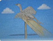 AI added what i asked for - a shag with dark blue sky and two white clouds: this is the answer- AI gave me ... It looks like it’s perched on a post and gliding or soaring through the air, as if flying into the light.