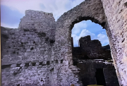 drone coming out of the old castle