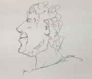 original pencil drawing - asked what he could be thinking ... answer ...Probably feeling amused or reflective, with a slight smile like they’re remembering something funny or about to speak.