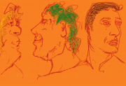 back ground orange and head on right looking the other way