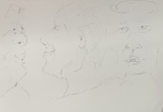 orginal pencil drawing: asked AI - make back ground black then orange plus give male names: left - Ethan: centre - Miguel: right - Daniel
