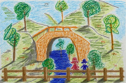 people walking under the bridge