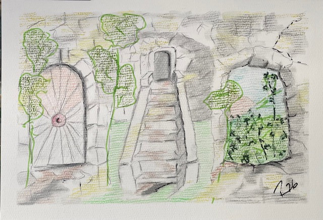 somewhere in Austria: 3 photos into one drawing