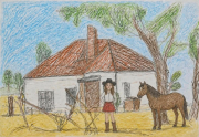 house horse & girl with black hat