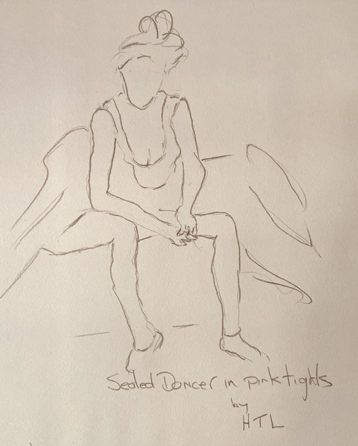 seated dancer in pink tights