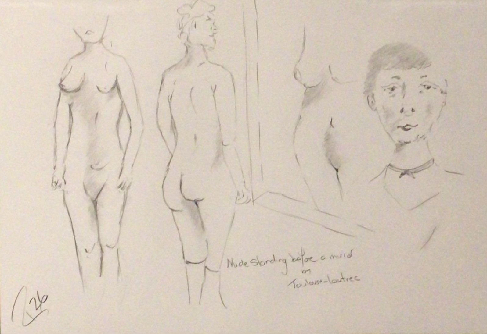 nude standing before a mirror