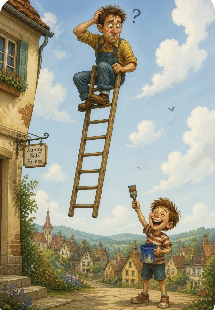 up the ladder with no paint or brush