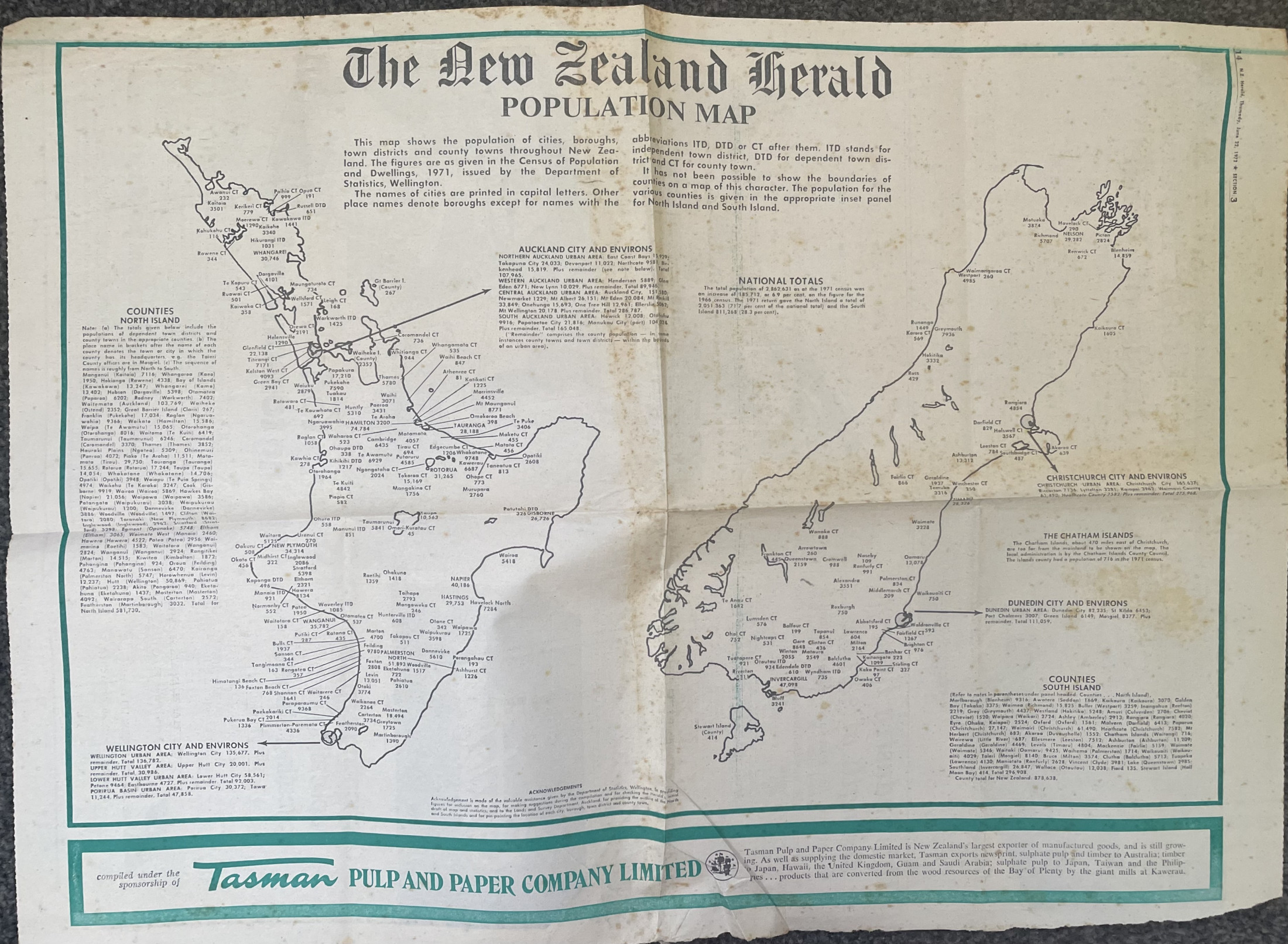 Nz Population Map C1971
